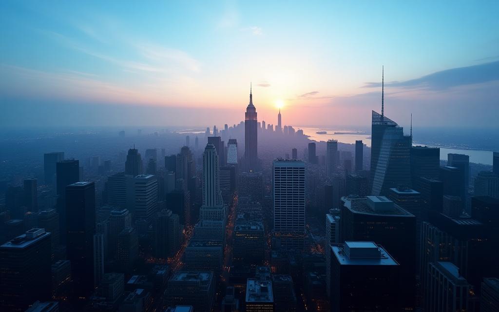 Dusk skyline bridging New York and Sussex